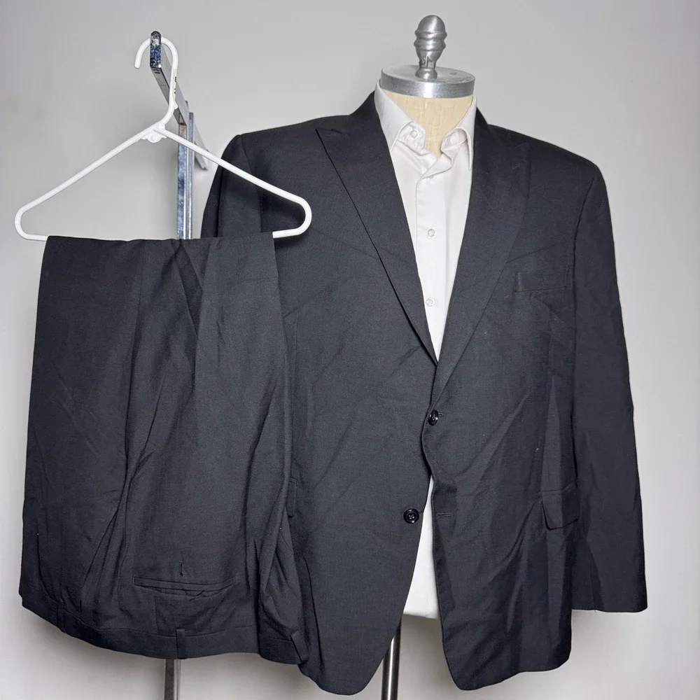 Sean John Suit Mens 54R 50x27 Black Solid 2-Button Notch Lapel Side Vent